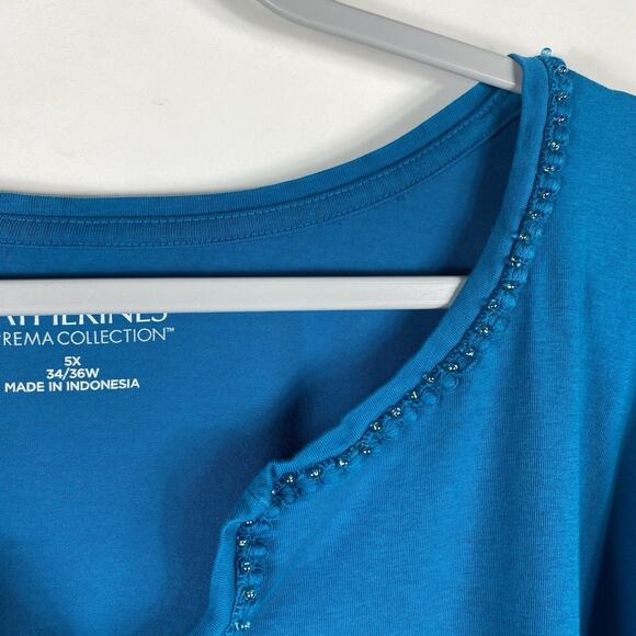 Catherines Size 5X 34 36 Suprema Collection Short Sleeve Notch Neck Top Blue - Picture 3 of 6